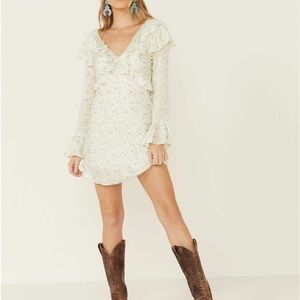 $148 FREE PEOPLE Sweetest Thing Mini Dress 2 Ivory Combo Ruffle Floral